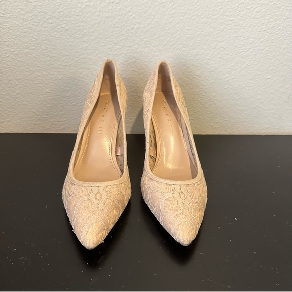 Kelly & Katie Light Pink Lace Pointed Toe High Heels - Picture 3 of 16